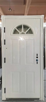 steel panel door with small oval glass,entry panel metal door with oval glass insert